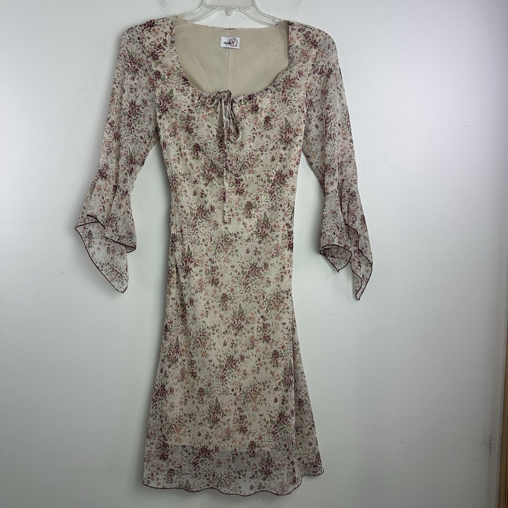 Vintage Y2K Milkmaid Babydoll Dress Sz 3 Romantic Rose Coquette Fairy Dainty